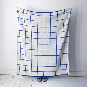 Cotton Knit Throw Blanket - Grid/Cobalt