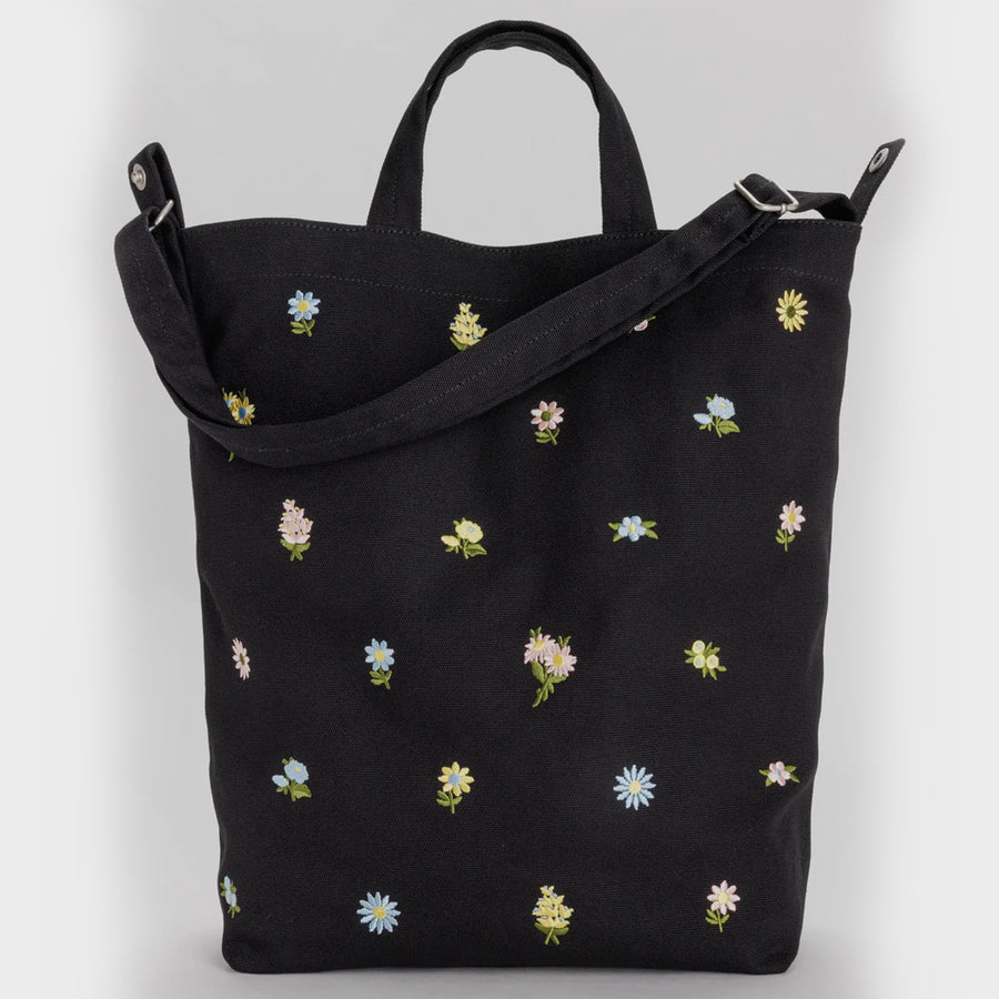 Embroidered Ditsy Floral Duck Bag - Black