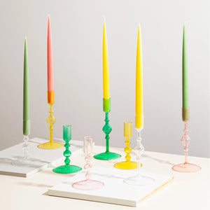 Tall Glass Candlestick Holder - Yellow